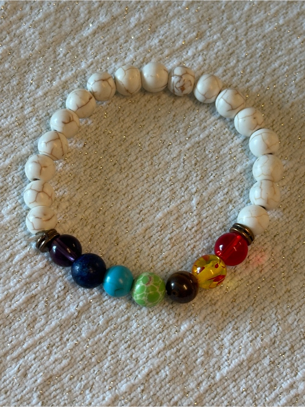 Handmade 7 Chakra Healing Bracelet with white howlite beads - Picture 2 of 2